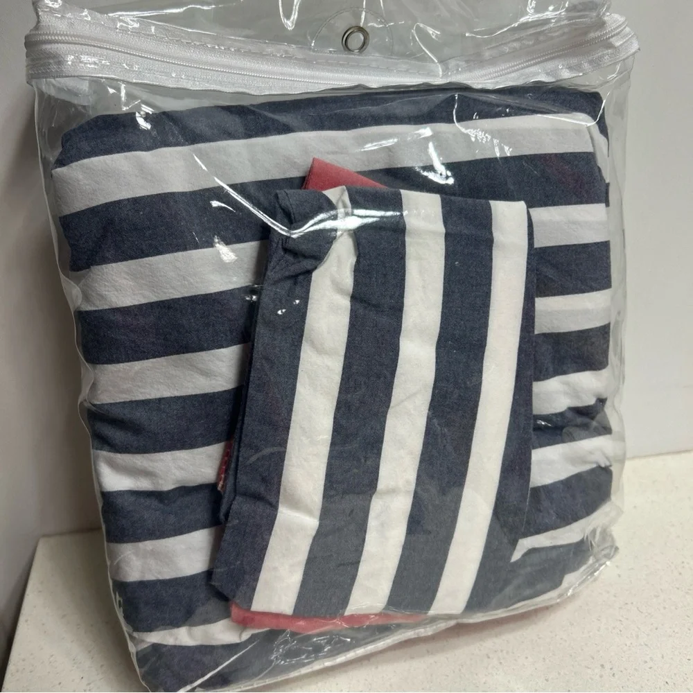 Land of Nod Striped Navy and Red Twin Duvet and Pillowcase Bedding Set